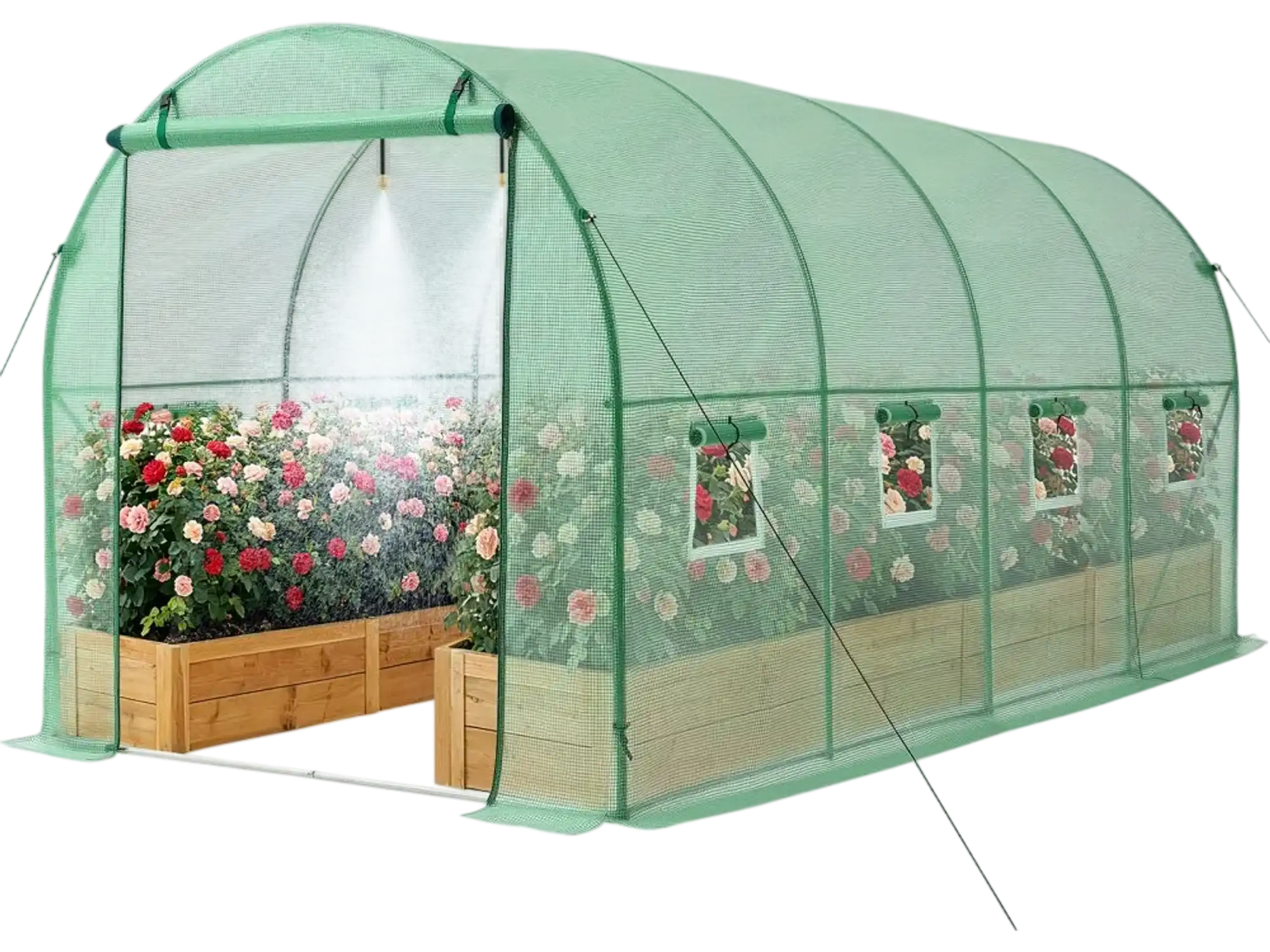 Vevor Greenhouse Walk-In Tunnel Hoop House with Watering System 15' x 7' x 7' Green New