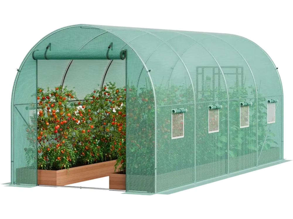 VEVOR Walk-in Tunnel Greenhouse 14.6x6.36x6.3ft Galvanized Frame PE Cover Green