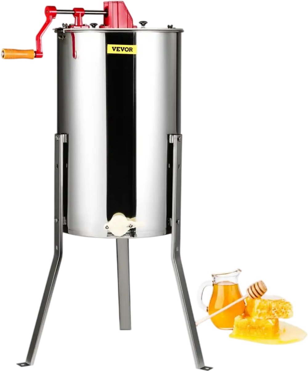 VEVOR Manual Honey Extractor, 3 Frames Honey Spinner Extractor, Stainless Steel Beekeeping Extraction, Honeycomb Drum Spinner with Lid, Apiary Centrifuge Equipment with Height Adjustable Stand