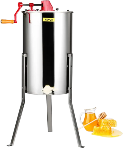 VEVOR Manual Honey Extractor, 3 Frames Honey Spinner Extractor, Stainless Steel Beekeeping Extraction, Honeycomb Drum Spinner with Lid, Apiary Centrifuge Equipment with Height Adjustable Stand