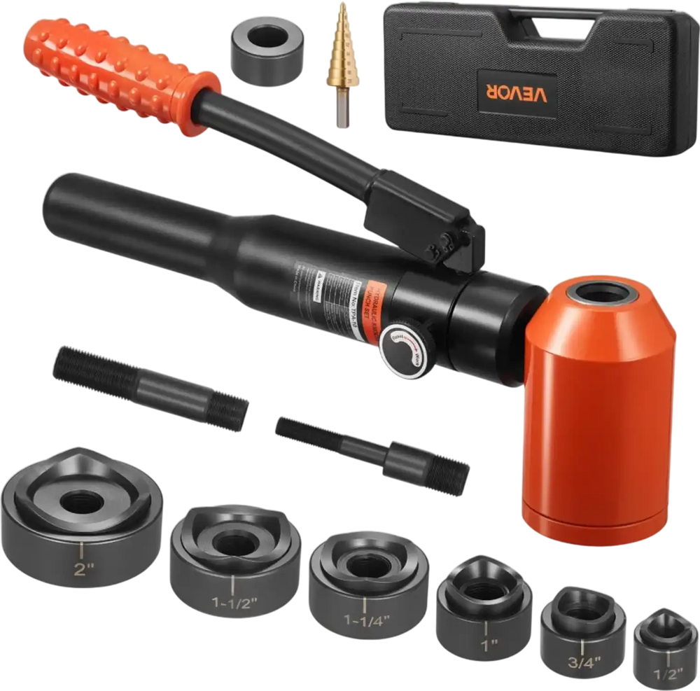 VEVOR Knockout Punch Set, 10 Ton Hydraulic Knockout Set, 1/2" to 2" KO Tool Kit Hole Making Tool, KO Tools Kit W/6 Dies for Metal Electrical Cabinets, Electrical Control Cabinets, Switch Cabinets