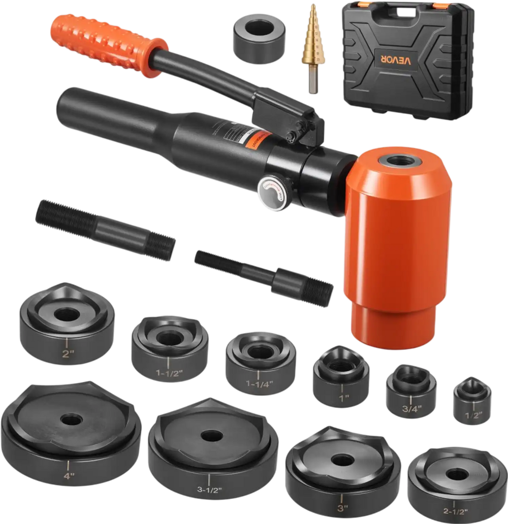 VEVOR Knockout Punch Set, 15 Ton Hydraulic Knockout Set, 1/2" to 4" KO Tool Kit Hole Making Tool, KO Tools Kit W/10 Dies for Metal Electrical Cabinets, Electrical Control Cabinets, Switch Cabinets