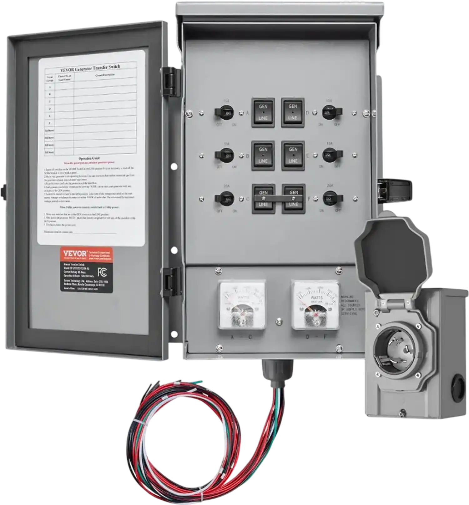 Vevor Manual Transfer Switch 30A 6-Circuit 7500W 120/240V NEMA 3R Kit New