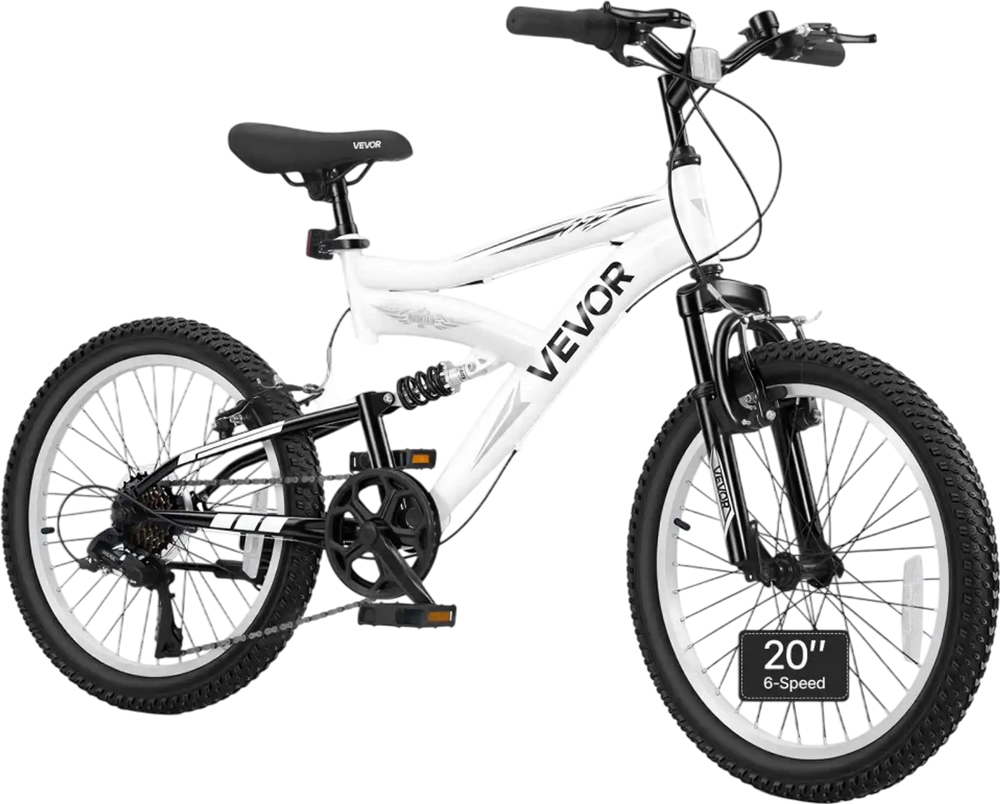 VEVOR Mountain Bike for Men and Women 20 inch Outdoor Bicycle 6 Speeds, Adult Bikes, Full Suspension, Adjustable Saddle, All-Terrain Tires, High Carbon Steel Frame, Dual Brakes, Pre-Assembled