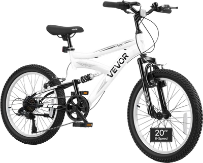 VEVOR Mountain Bike for Men and Women 20 inch Outdoor Bicycle 6 Speeds, Adult Bikes, Full Suspension, Adjustable Saddle, All-Terrain Tires, High Carbon Steel Frame, Dual Brakes, Pre-Assembled
