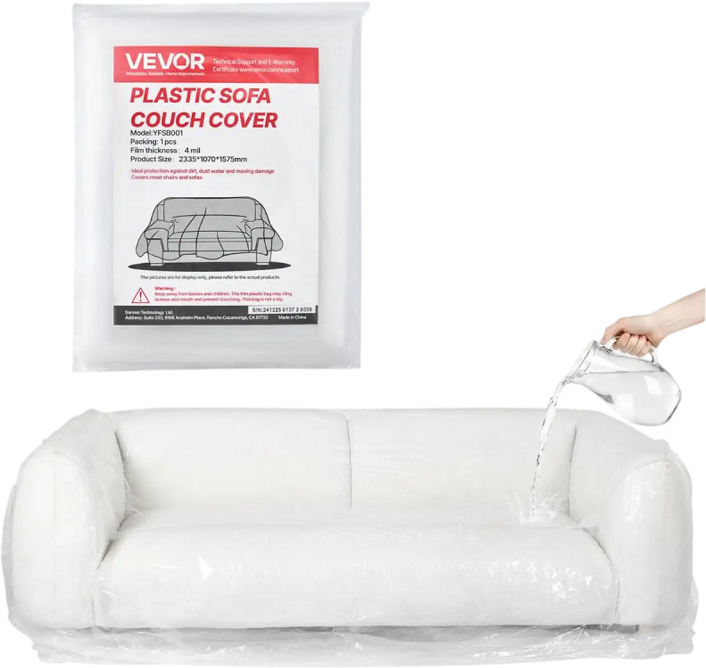 VEVOR Plastic Couch Cover, 4 Mil Thickened Sofa Cover for Moving, Heavy-Duty Clear Couch Cover with Wide Opening Design, Wear-Resistant & Waterproof Plastic Shield Covers for Couch, 92 x 62 x 42 inch