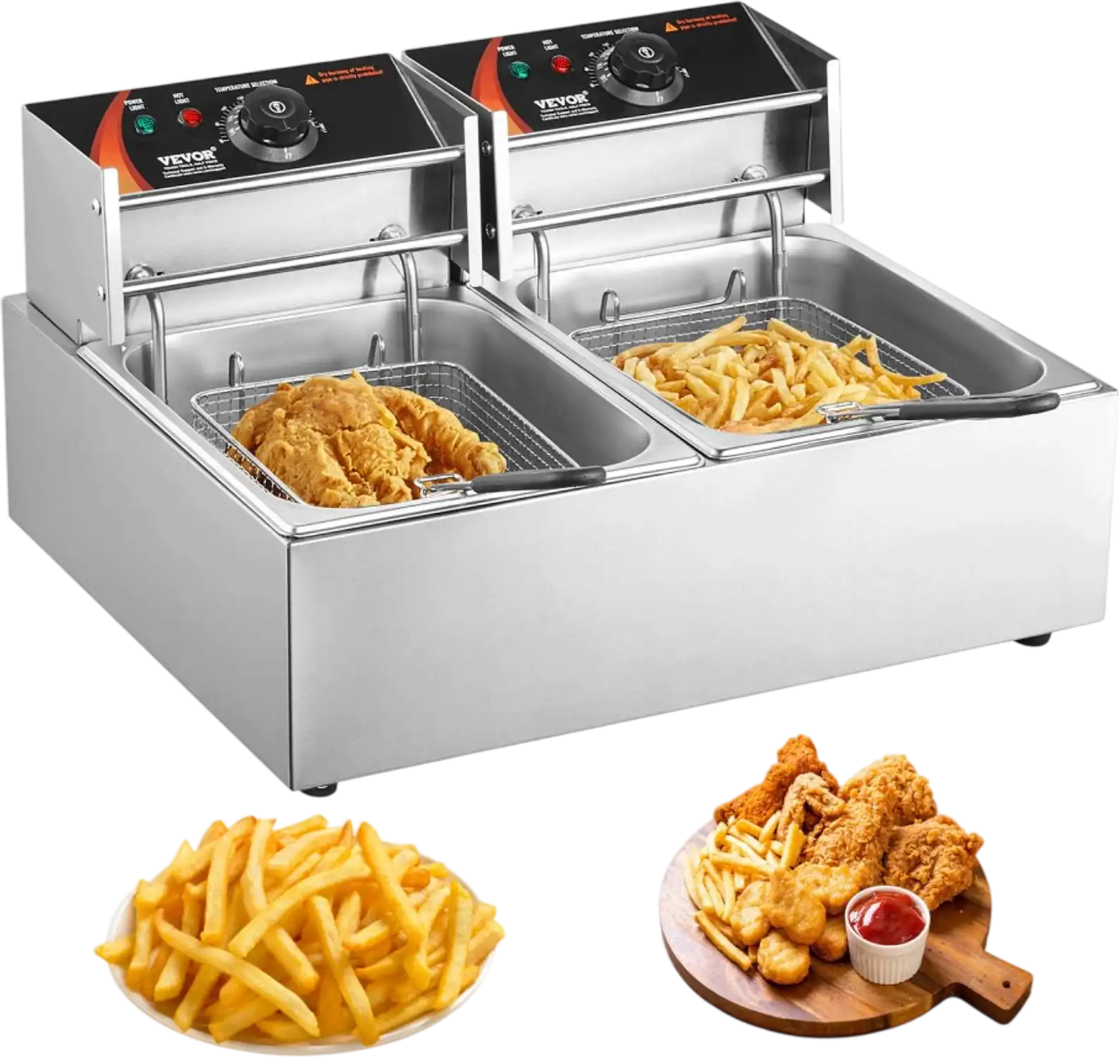 Vevor Deep Fryer Commercial Electric Dual Tank Countertop 3000W 2 x 9.1 Qt Stainless Steel New