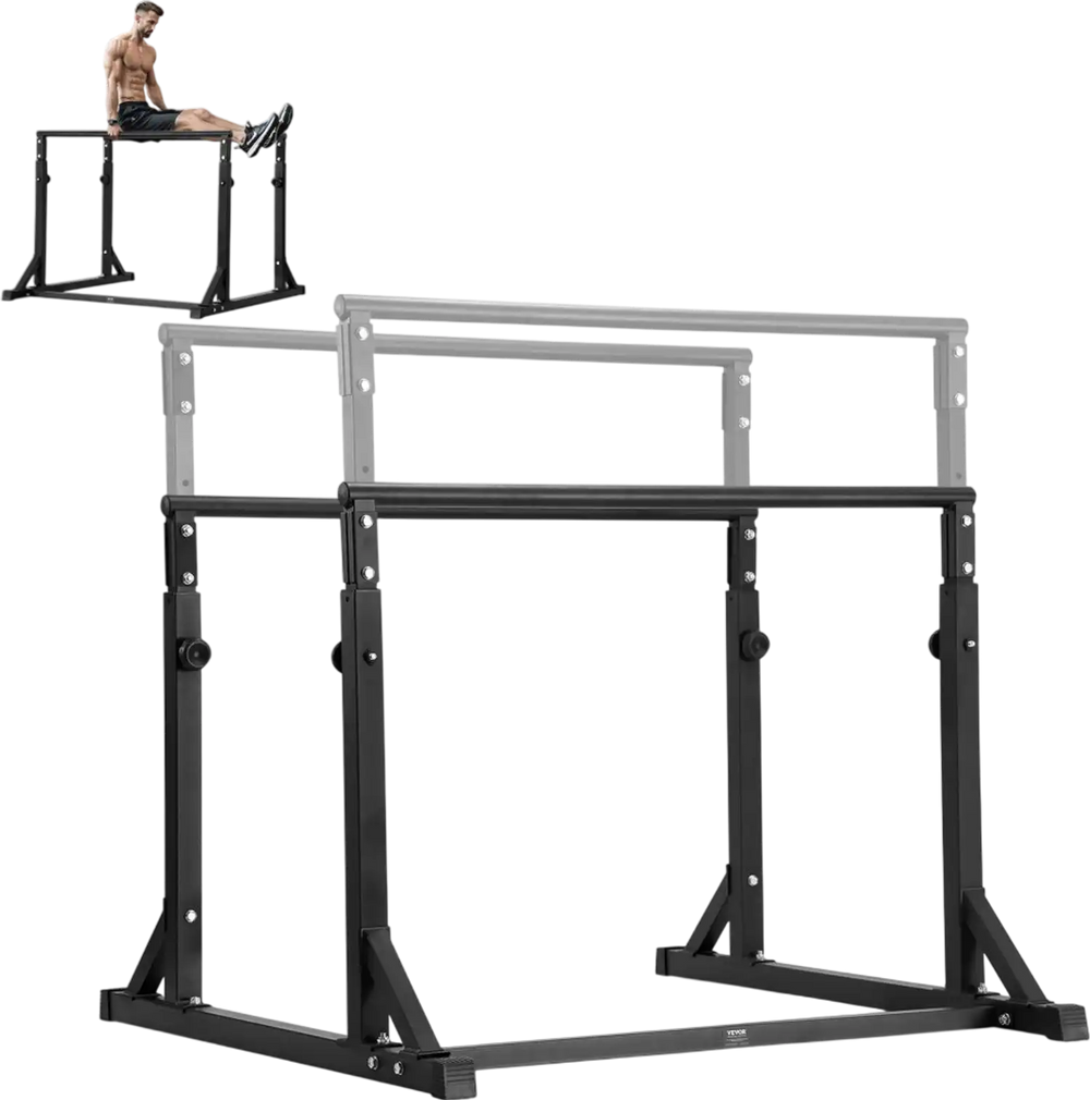 VEVOR Dip Bar, 800 lbs Capacity, Heave Duty Dip Stand Station with Adjustable Height, Fitness Workout Dip Bar Station Stabilizer Parallette Push Up Stand, Parallel Bars for Strength Training Home Gym