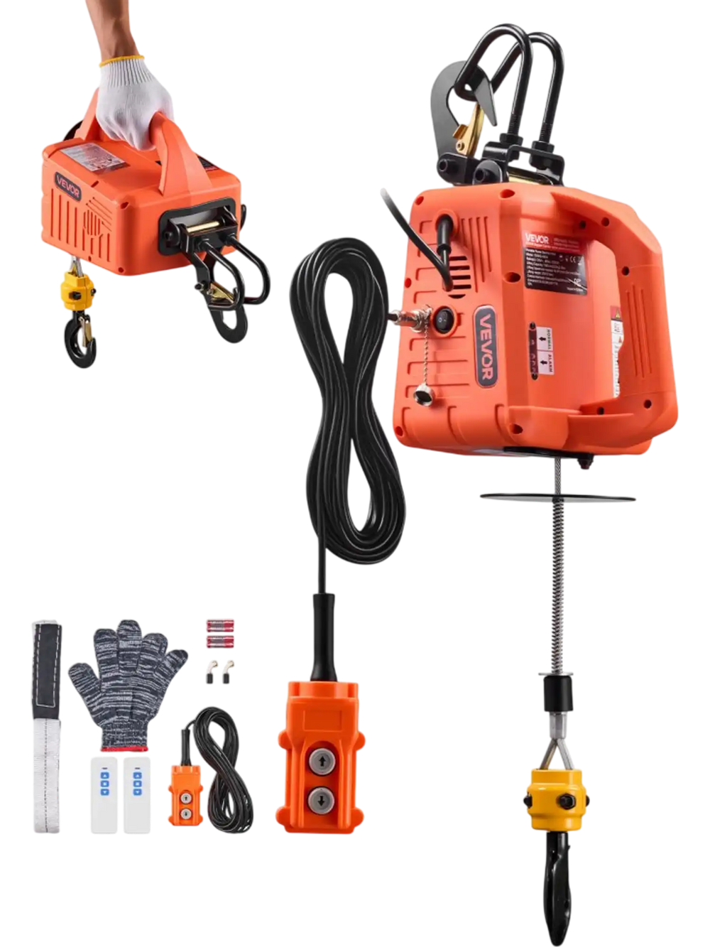 VEVOR 3-in-1 Electric Hoist Winch, 1100 lbs Capacity, 1500W Portable Electric Power Winch, 25 ft Lifting Height, 16.4 ft/min with Manual, Wired & Wireless Remote Control for Factory, Warehouss, Garage