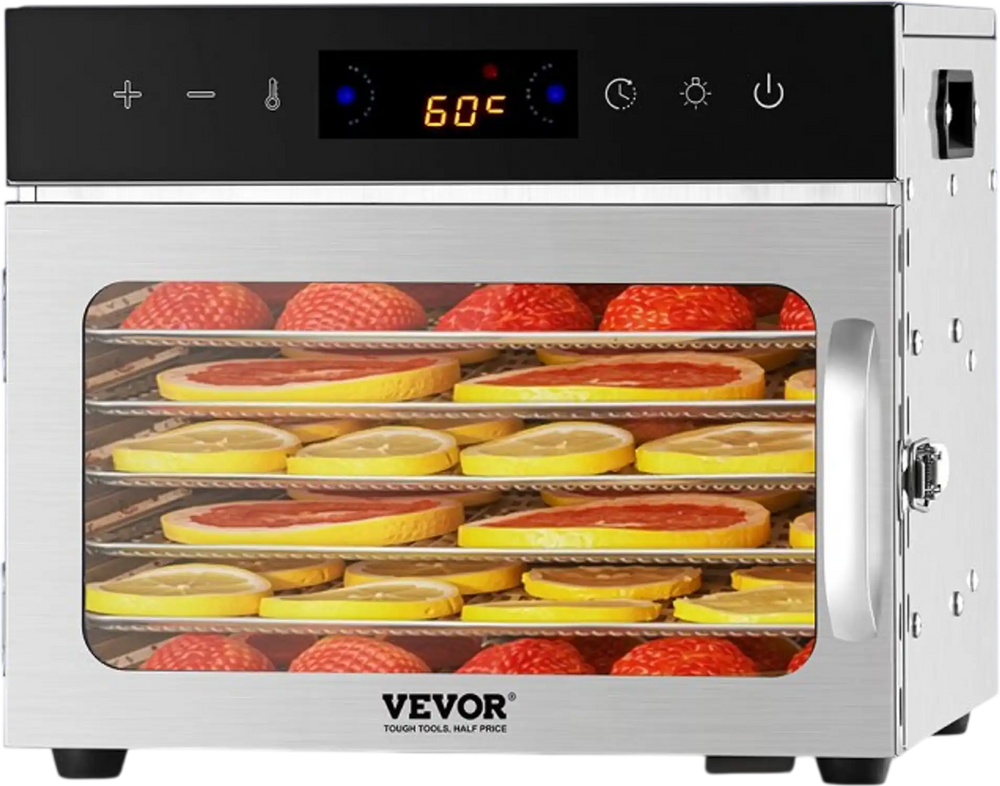 VEVOR Food Dehydrator Machine, 6 Stainless Steel Trays, 400W Electric Food Dryer with Adjustable Temperature & 24-Hour Timer, Freeze Dryer for Jerky, Meat, Fruit, Vegetables, Herbs, Dog Treats