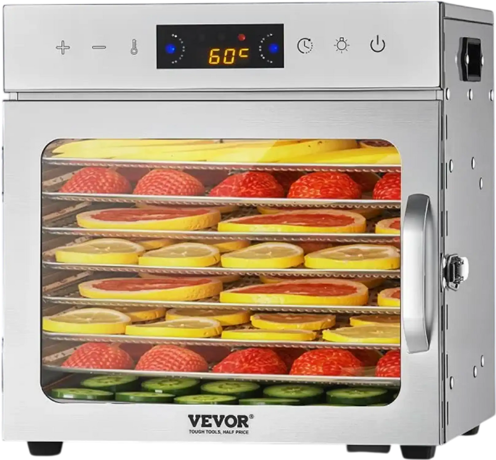 VEVOR Food Dehydrator Machine, 8 Stainless Steel Trays, 400W Electric Food Dryer with Adjustable Temperature & 24-Hour Timer, Heated Dryer for Jerky, Meat, Fruit, Vegetables, Herbs, Dog Treats