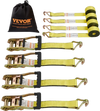 VEVOR Ratchet Tie Down Straps (4PK), 5000 lb Break Strength, Double J Hook Includes 4 Premium 2" x 15' Rachet Tie Downs with Padded Handles, for Moving Securing Cargo, Appliances, Lawn Equipment