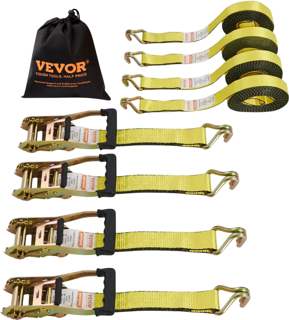 VEVOR Ratchet Tie Down Straps (4PK), 10000 lb Break Strength, Double J Hook Includes 4 Premium 2" x 27' Rachet Tie Downs with Padded Handles, for Moving Securing Cargo, Appliances, Lawn Equipment