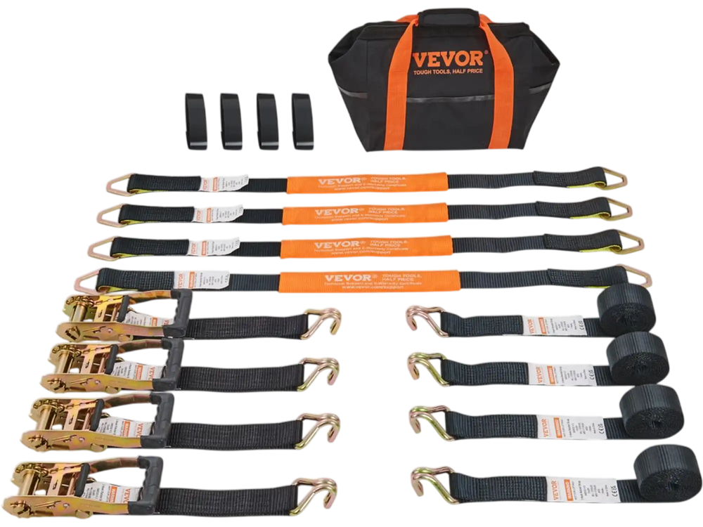 VEVOR Ratchet Tie Down Straps (4PK), 11128 lb Break Strength, Double J Hook Includes 4 Premium 2" x 8' Rachet Tie Downs with Padded Handles, for Moving Securing Cargo, Appliances, Lawn Equipment