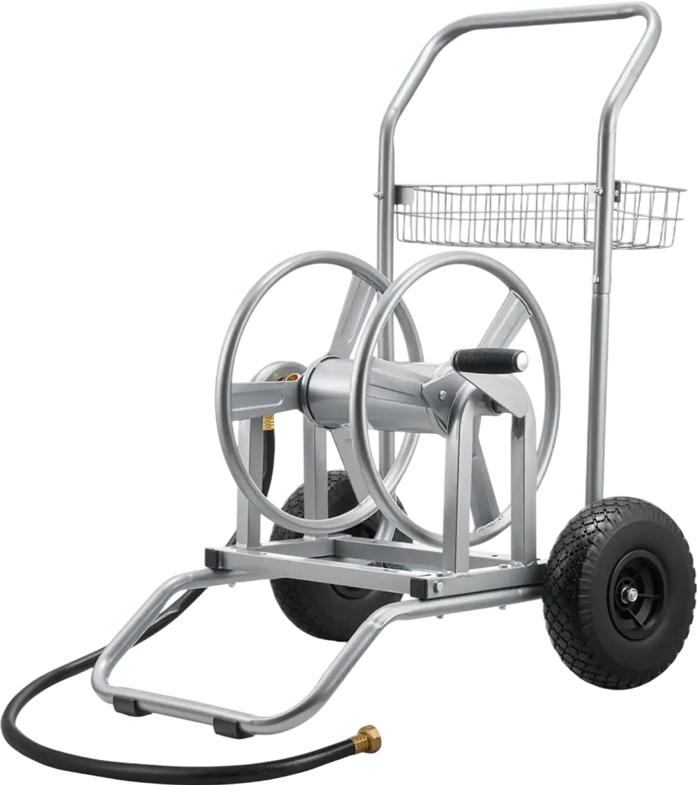 VEVOR Water Hose Reel Cart, 200/300ft High-Pressure Garden Hose Cart, Hoses Reel Carts with Two Wheels, Handle & Heavy-Duty Mesh Storage Basket, Dual-Purpose Portable Hoses Reels for Garden, Car, Pet