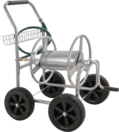 VEVOR Hose Reel Cart, Hold Up to 250 ft of 5/8’’ Hose, Garden Water Hose Carts Mobile Tools with 4 Wheels, Heavy Duty Powder-coated Steel Outdoor Planting with Storage Basket, for Garden, Yard, Lawn