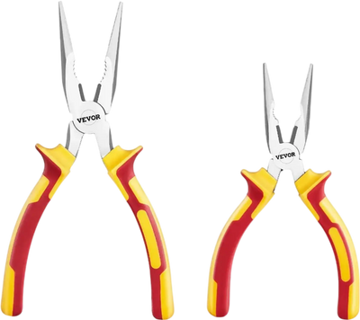 VEVOR 2-Piece Needle Nose Pliers, 8 in Long Needle Nose Plier and 6 in Small Needle Nose Plier, 45 Steel and TPR Handle, for Wire Wrapping, Handmade Craft, Jewelry Making Supplies, Repairing
