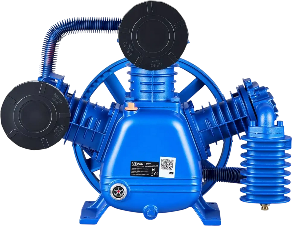 VEVOR Air Compressor Pump Head, 5HP 14.9CFM, 3-Cylinder Oil Lubricated Air Compressor Pump Head, Dual Stage Cast Iron Replacement Head with Max 175PSI Pressure for Woodworking Auto Repair