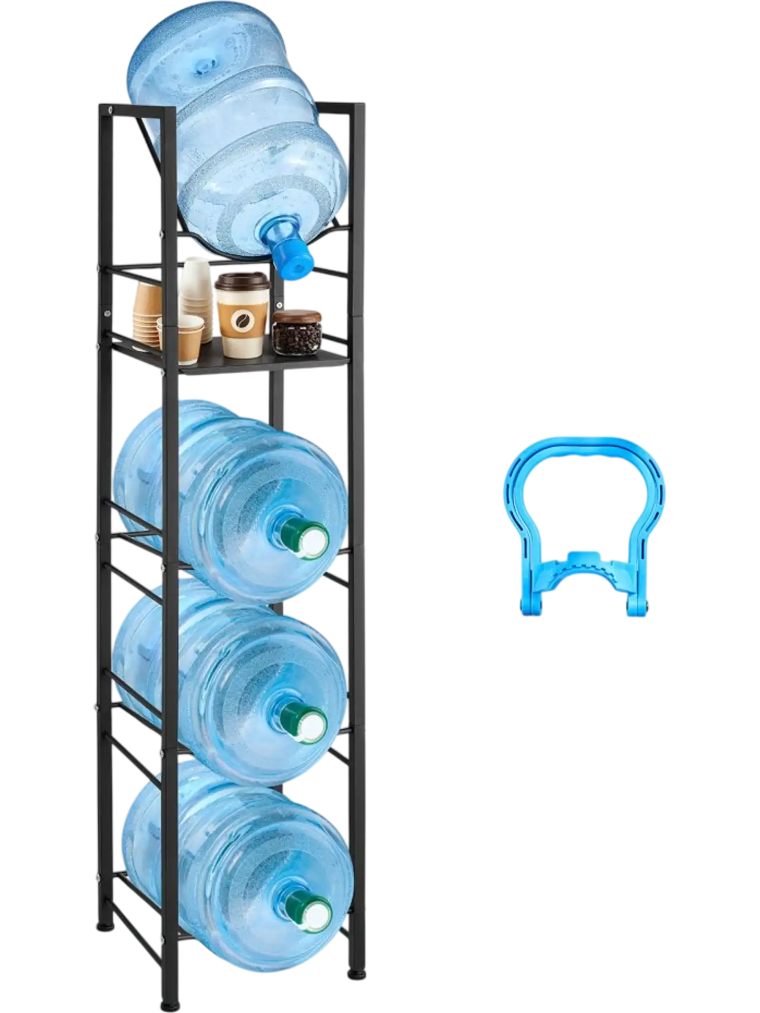 Vevor Water Jug Holder 5-Tier Water Bottle Rack Organizer with Storage Shelf Black New