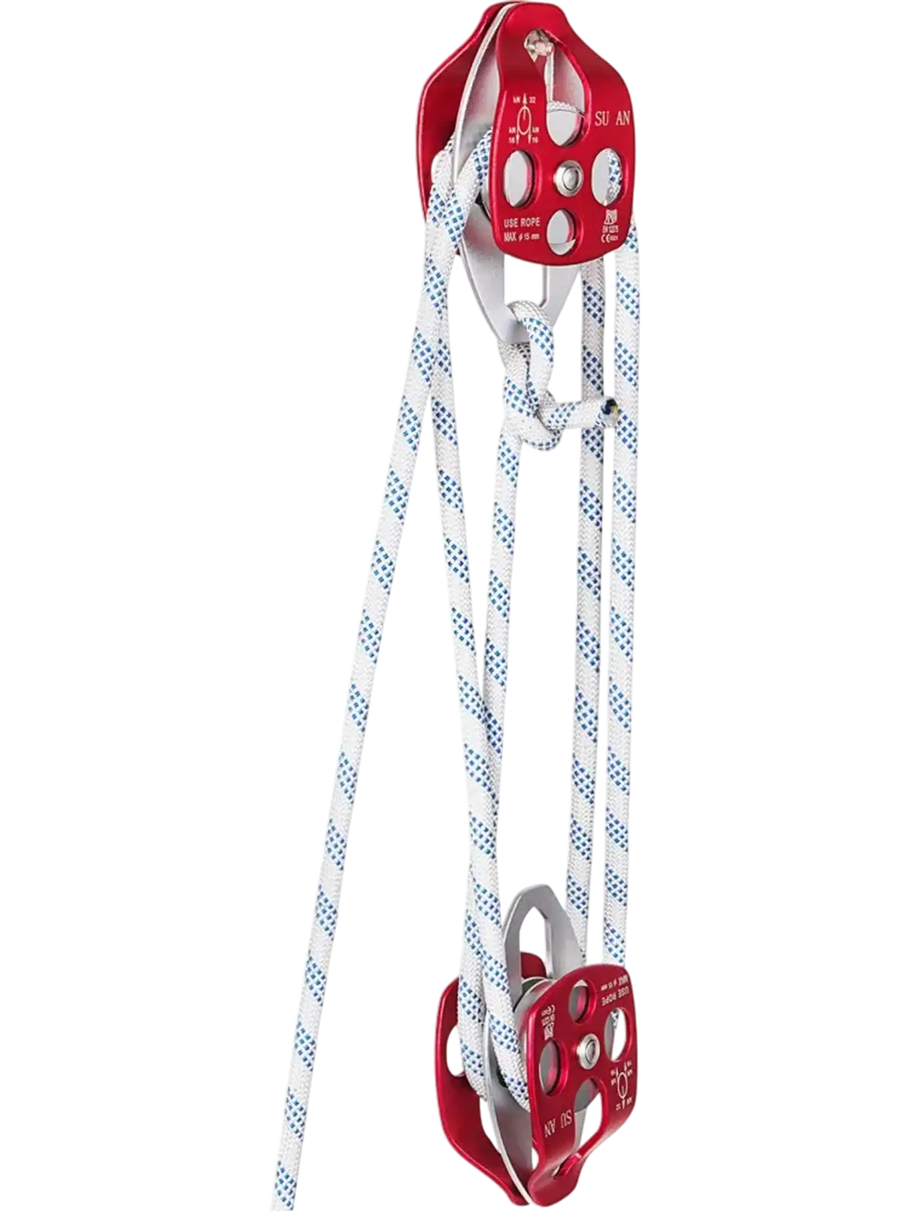VEVOR Double Pulley Block & Rope Kit, 1/2 inch x 98 ft Braided Line, Dual Pulley Rigging System, 35 kN Breaking Strength for Tower Work, Hoisting, Training & Outdoor Applications