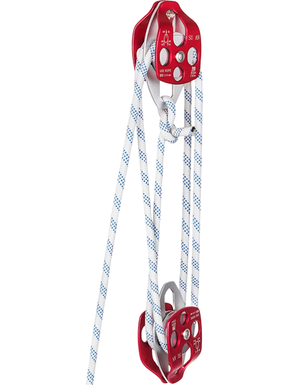Twin Sheave Block and Tackle 0.43-0.5Inch 100-200Ft Twin Sheave Block with Braid Rope 30-35KN 6600-7705LBS Double Pulley Rigging (1/2" x 200')