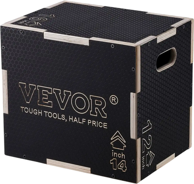 VEVOR 3 in 1 Plyometric Jump Box, 16/14/12 Inch Wooden Plyo Box, Platform & Jumping Agility Box, Anti-Slip Fitness Exercise Step Up Box for Home Gym Training, Conditioning Strength Training, Black