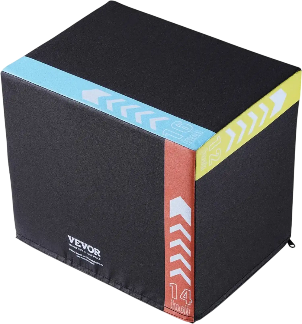 VEVOR 3 in 1 Plyometric Jump Box, 16/14/12 Inch Cotton Plyo Box, Platform & Jumping Agility Box, Anti-Slip Fitness Exercise Step Up Box for Home Gym Training, Conditioning Strength Training, Black