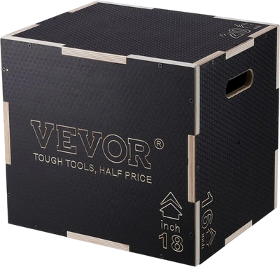 VEVOR 3 in 1 Plyometric Jump Box, 20/18/16 Inch Wooden Plyo Box, Platform & Jumping Agility Box, Anti-Slip Fitness Exercise Step Up Box for Home Gym Training, Conditioning Strength Training, Black