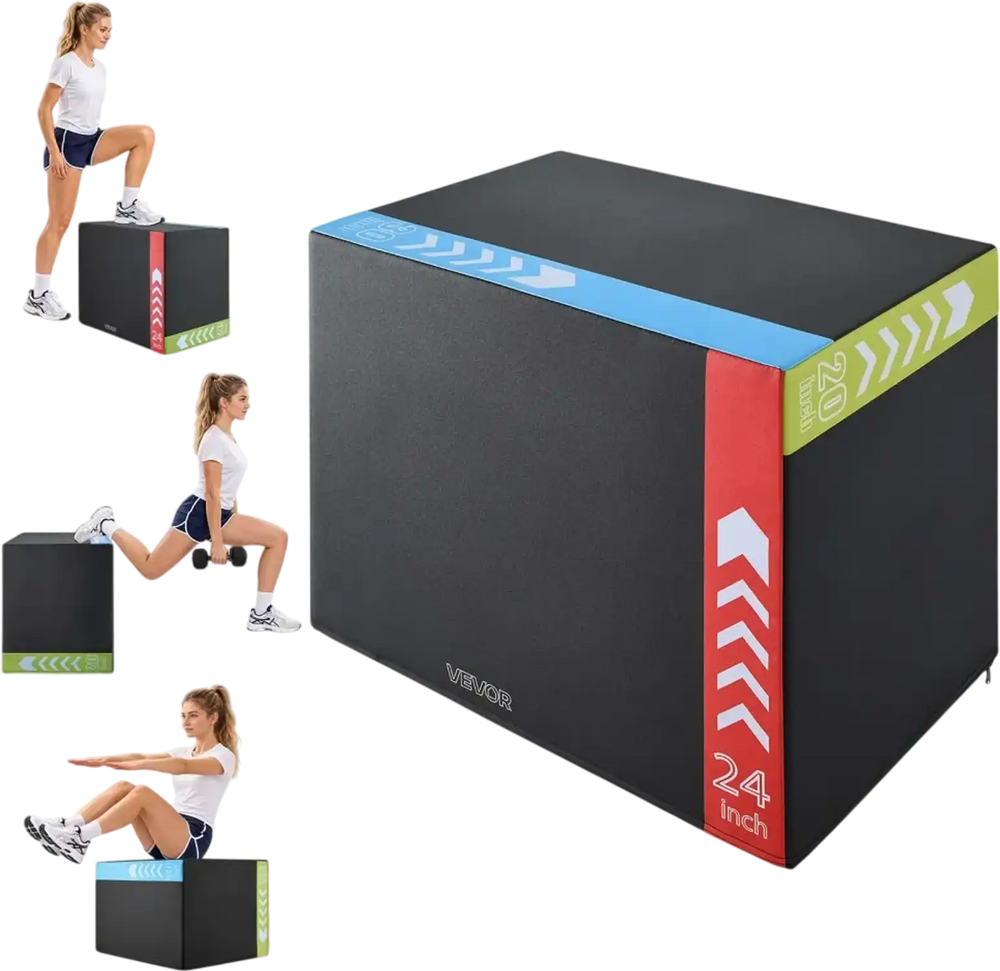 VEVOR 3-in-1 Rebonded Foam Plyo Box, 20/24/30-Inch, Plyometric Jump Boxes, for Home Gym, Non-Slip Step-Up Training Exercise Platform with Impact Cushioning, PVC Mesh, Shape Retention & Stable Support