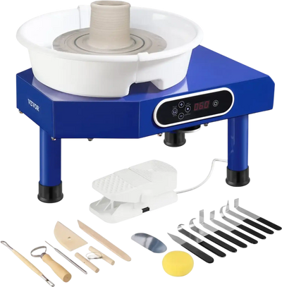 VEVOR Pottery Wheel, 10in Ceramic Wheel Forming Machine, Foot Pedal ABS Detachable Basin, 60-300RPM Adjustable Speed Manual LCD Panel, Sculpting Tool Apron Accessory Kit for Work Art Craft DIY