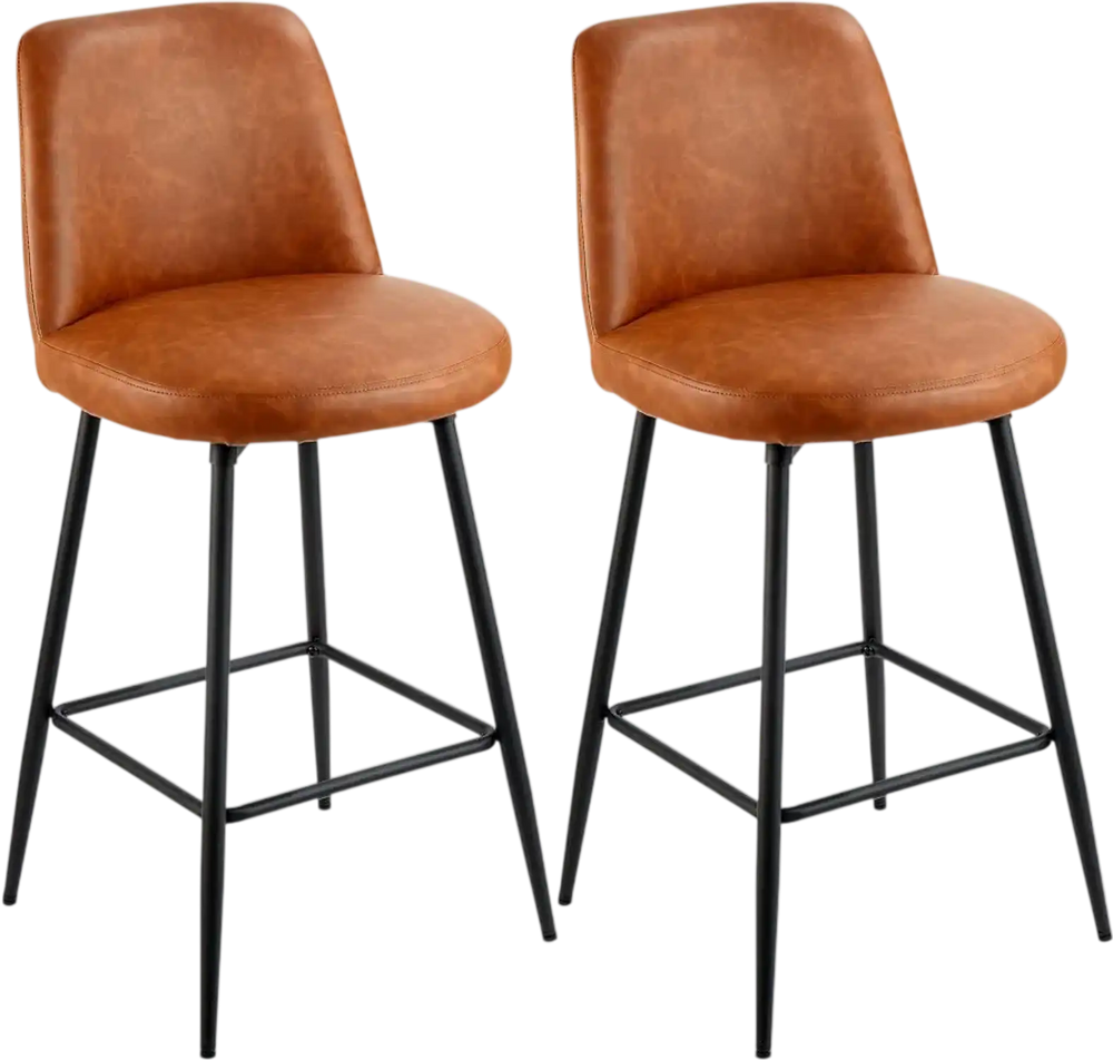 VEVOR Bar Stool Set of 2, 27 inch Counter Height Swivel Stools, Modern PU Leather Counter Barstool with Backrest and Metal Legs, Armless Bar Chair, Island Barstool for Kitchen, Dining Room, Brown