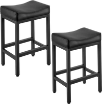 VEVOR Bar Stool Set of 2, PU Leather Counter Height Stools, 25 inch Barstool with Saddle-Seat and Metal Legs, Easy Assembly Backless Bar Chair, Island Barstools for Kitchen, Dining Room, Cafe, Black