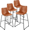 VEVOR Bar Stool Set of 4, 26 inch Counter Height Stools, Modern PU Leather Counter Barstool with Backrest, Metal Legs, Easy Assembly Armless Bar Chair, Island Barstool for Kitchen, Dining Room, Brown