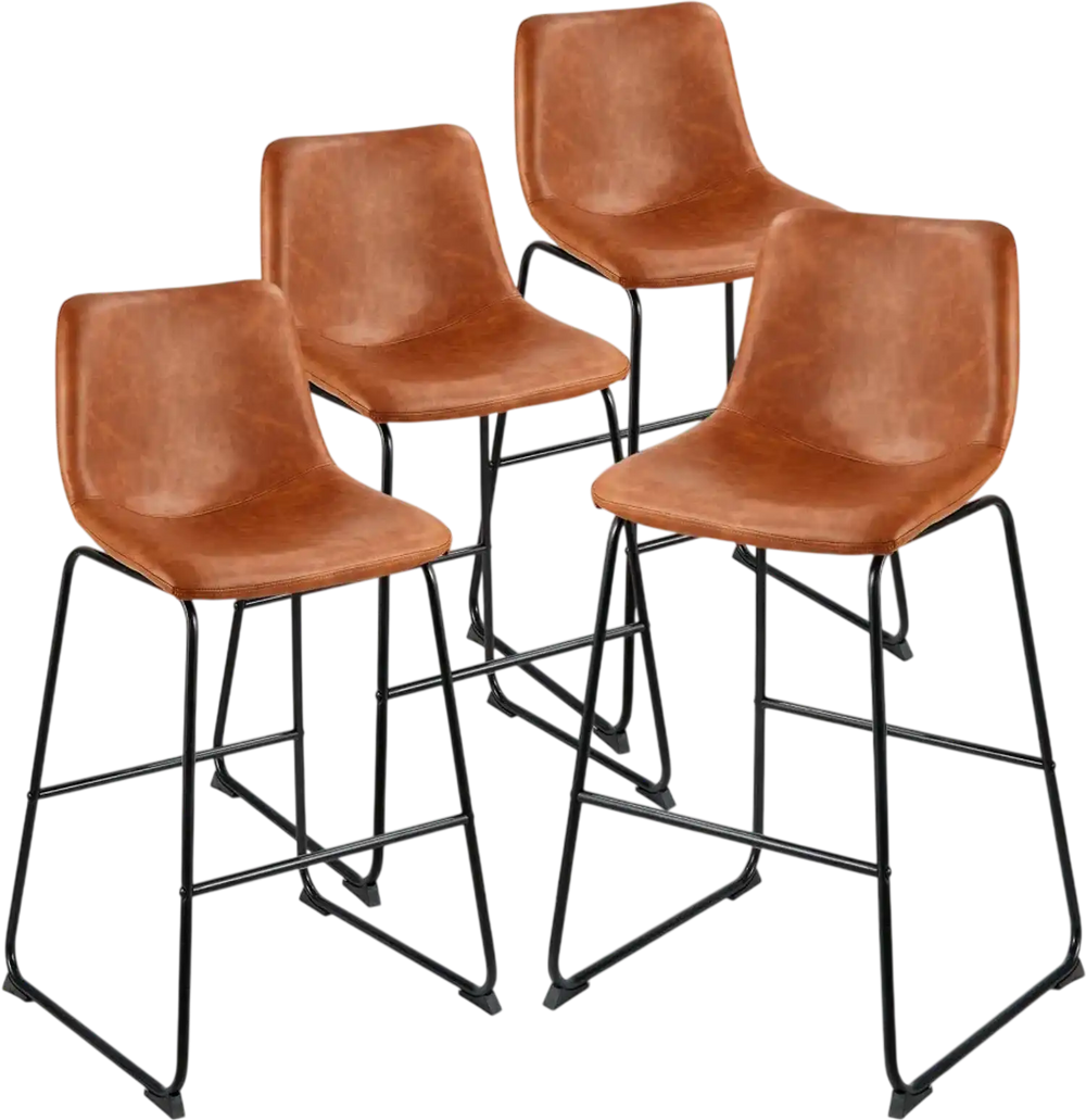 VEVOR Bar Stool Set of 4, 26 inch Counter Height Stools, Modern PU Leather Counter Barstool with Backrest, Metal Legs, Easy Assembly Armless Bar Chair, Island Barstool for Kitchen, Dining Room, Brown