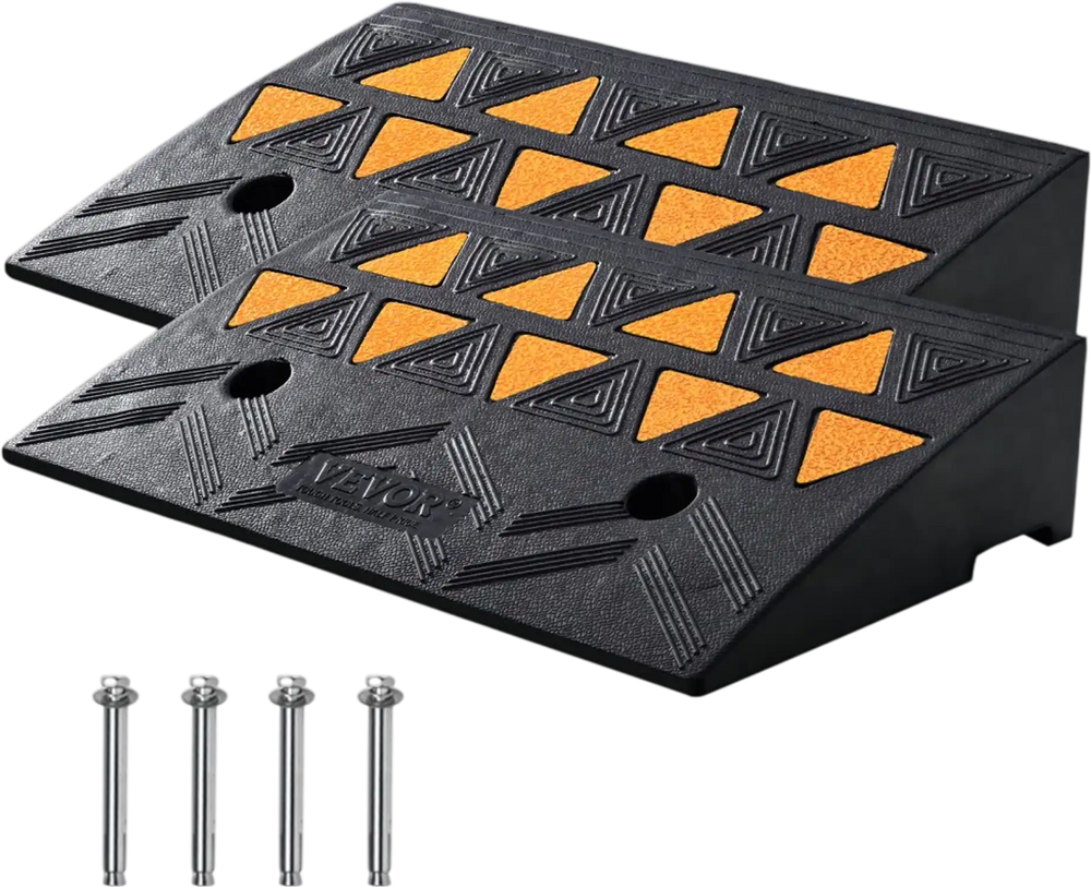 VEVOR Rubber Curb Ramp 2 Pack, 4.3" Rise Height Heavy-Duty 33069 lbs/15 T Capacity Threshold Ramps, Driveway Ramps with Stable Grid Structure for Cars, Wheelchairs, Bikes, Motorcycles