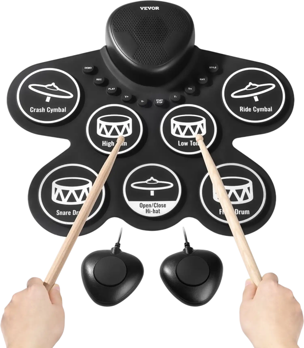 VEVOR Electric Drum Set, 7 Pads, Roll-up Drum Practice Pad, Electronic Drumset with Headphone