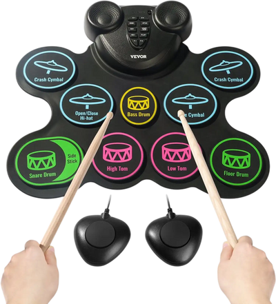Vevor Electric Drum Set 9-Pad Roll-Up Practice Pad for Kids New