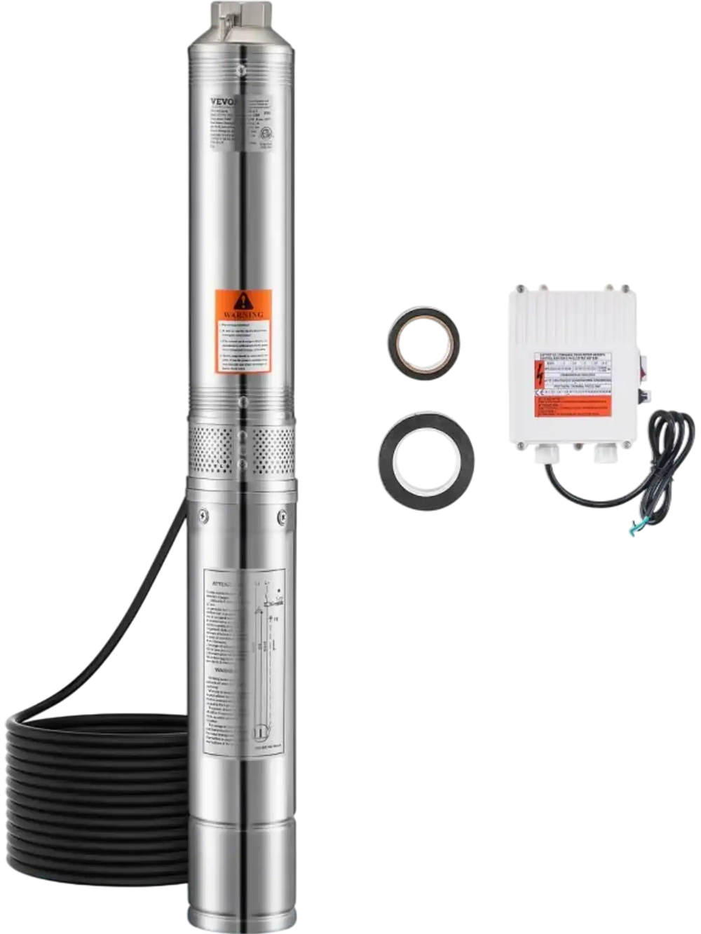 VEVOR Deep Well Submersible Pump, 1 HP Output Power, 230V, 31.7 GPM Flow 207 ft Head, with 32.81 ft Cord External Control Box, Stainless Steel Water Pump, for Industrial Irrigation and Home Use, IP68