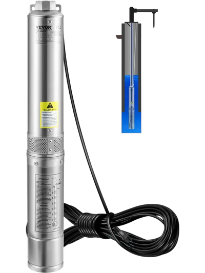 VEVOR Deep Well Submersible Pump, 0.5HP 115V/60Hz, 28gpm Flow 167ft Head, with 33ft Electric Cord, 4\