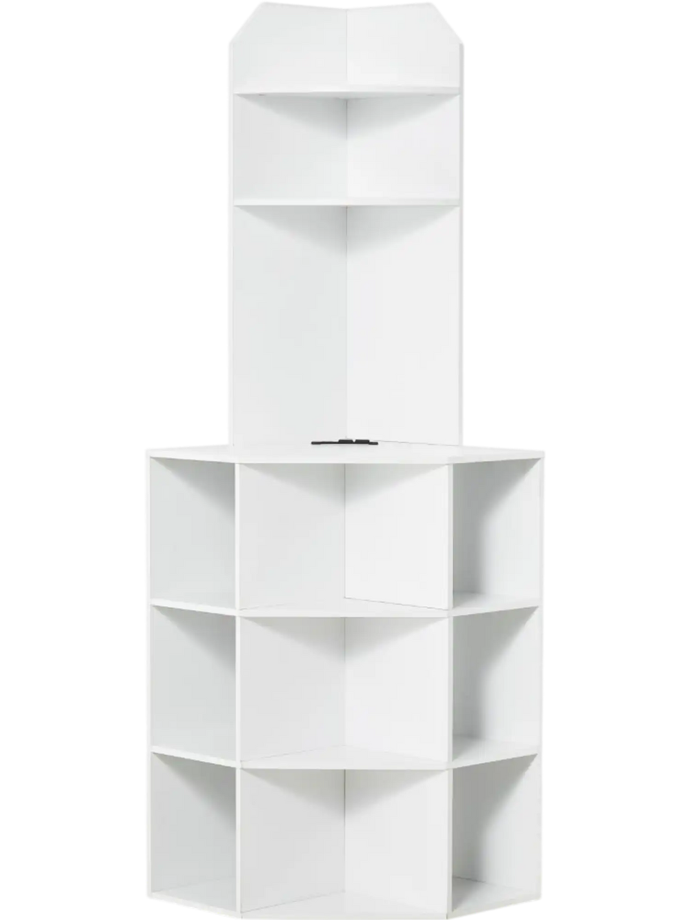 VEVOR 64" Tall Corner Storage Cabinet, 6 Tiers Wooden Storage Cabinet with USB Ports and Outlets & Adjustable Shelves, Freestanding Corner Cabinet for Living Room, Kitchen, Laundry Room, White