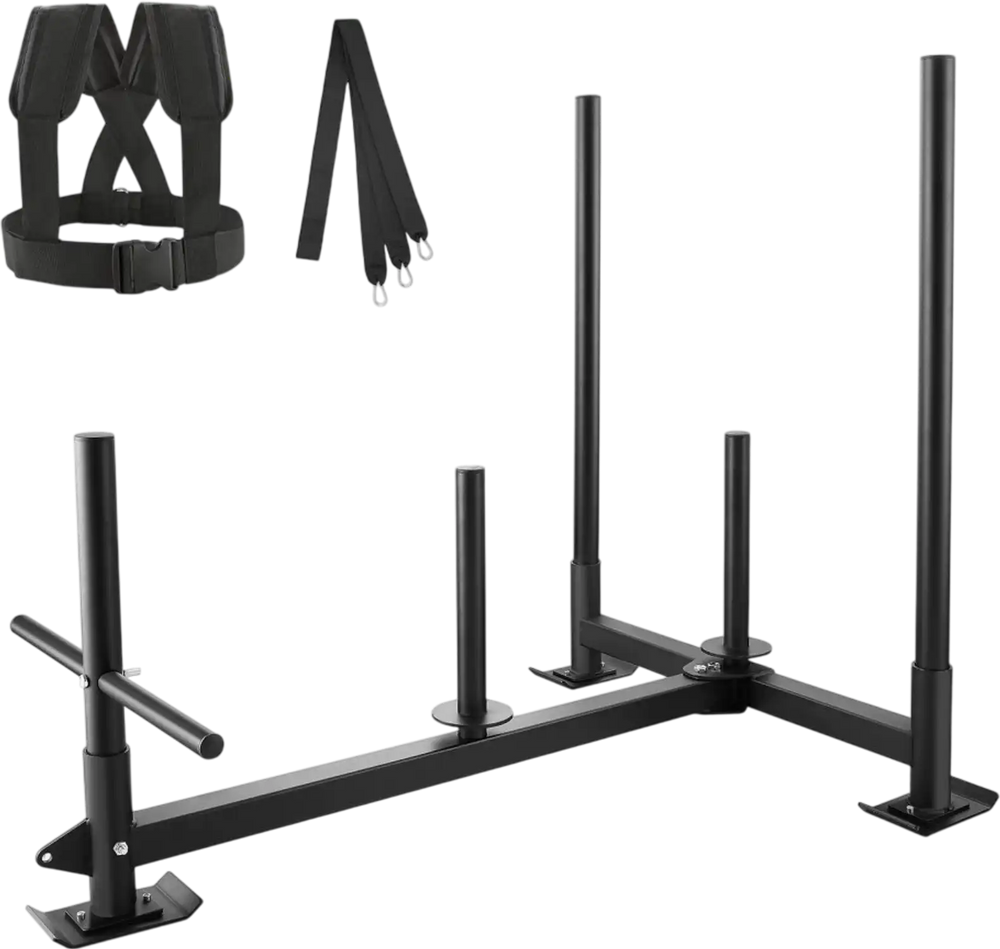 VEVOR Weight Training Sled, Pull Push Power Sled with Handle, Fitness Strength Resistance Training, Steel Workout Equipment for Athletic Exercise & Speed Improvement, Fit for 2" Weight Plate, Black