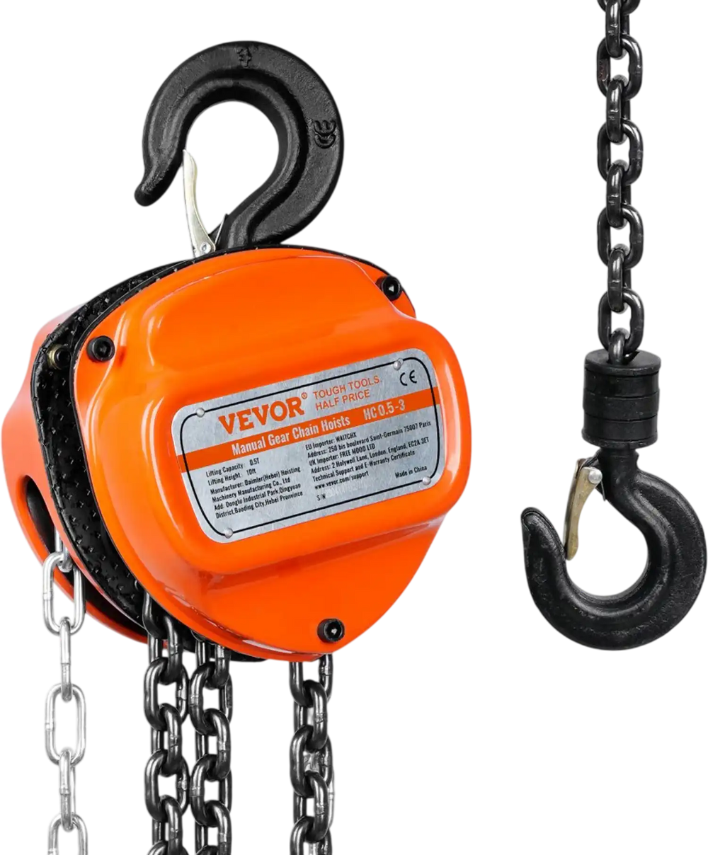 VEVOR 1/2 Ton/1100 LBS Hand Chain Hoist 10 FT Come Along, 1100 lbs Capacity G80 Galvanized Carbon Steel with Double-Pawl Brake, Auto Chain Leading & 360° Rotation Hook, for Garage Factory Dock