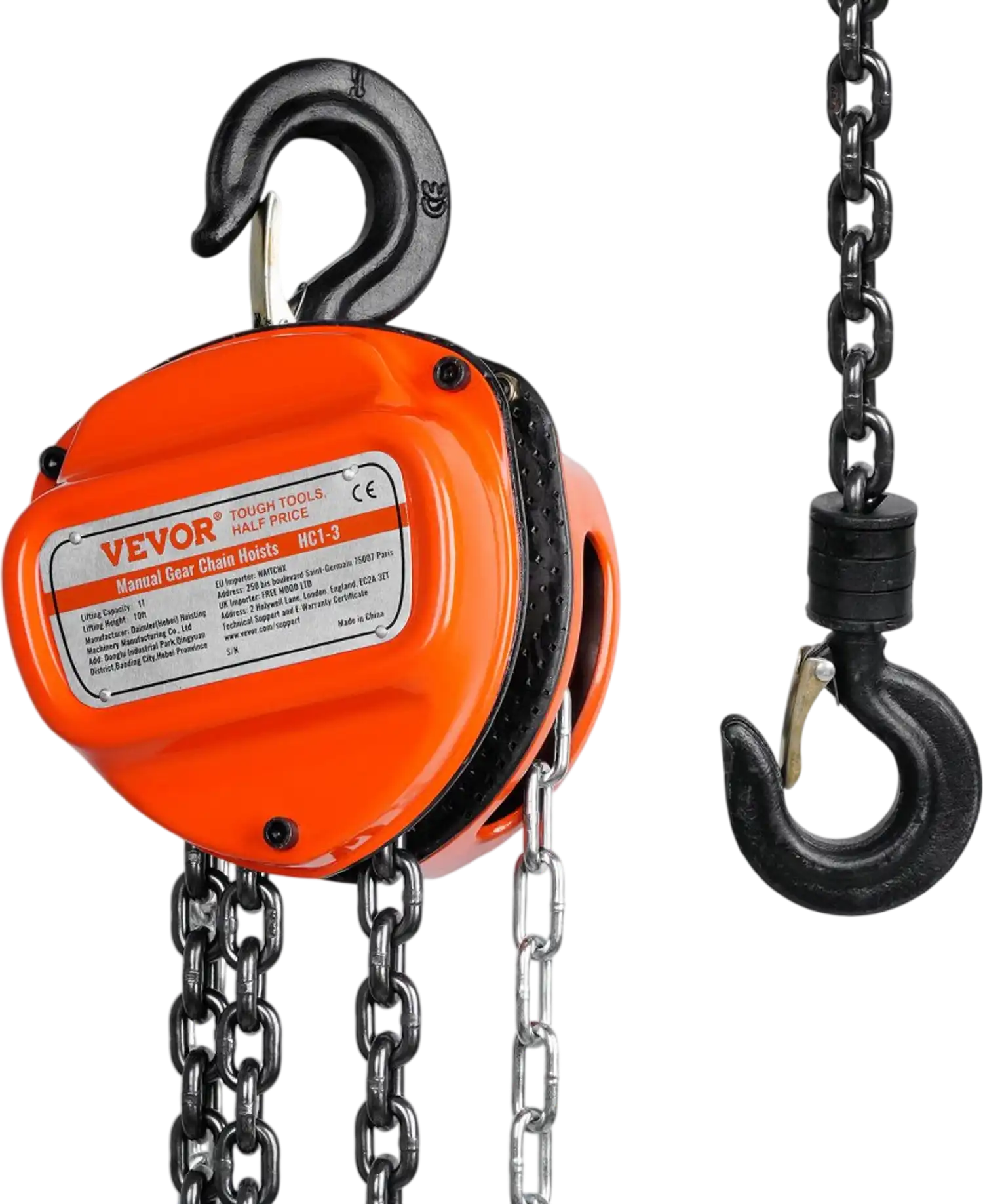 Vevor Manual Chain Hoist 1 Ton 10' G80 Galvanized Steel with Double-Pawl Brake New