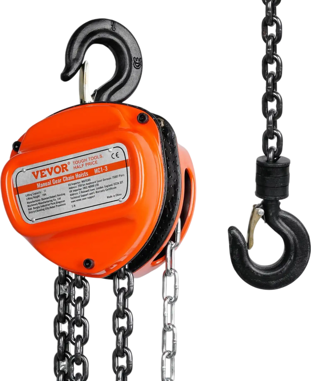 VEVOR Hand Chain Hoist, 1 Ton 2200 lbs Capacity 10 FT Come Along, G80 Galvanized Carbon Steel with Double-Pawl Brake, Auto Chain Leading & 360° Rotation Hook, for Garage Factory Dock