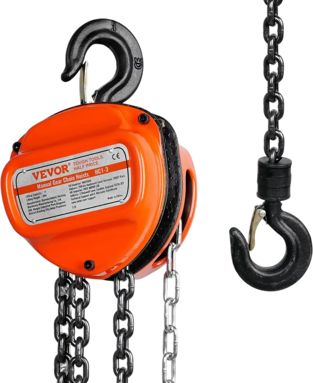 VEVOR Hand Chain Hoist, 1 Ton 2200 lbs Capacity 20 FT Come Along, G80 Galvanized Carbon Steel with Double-Pawl Brake, Auto Chain Leading & 360° Rotation Hook, for Garage Factory Dock