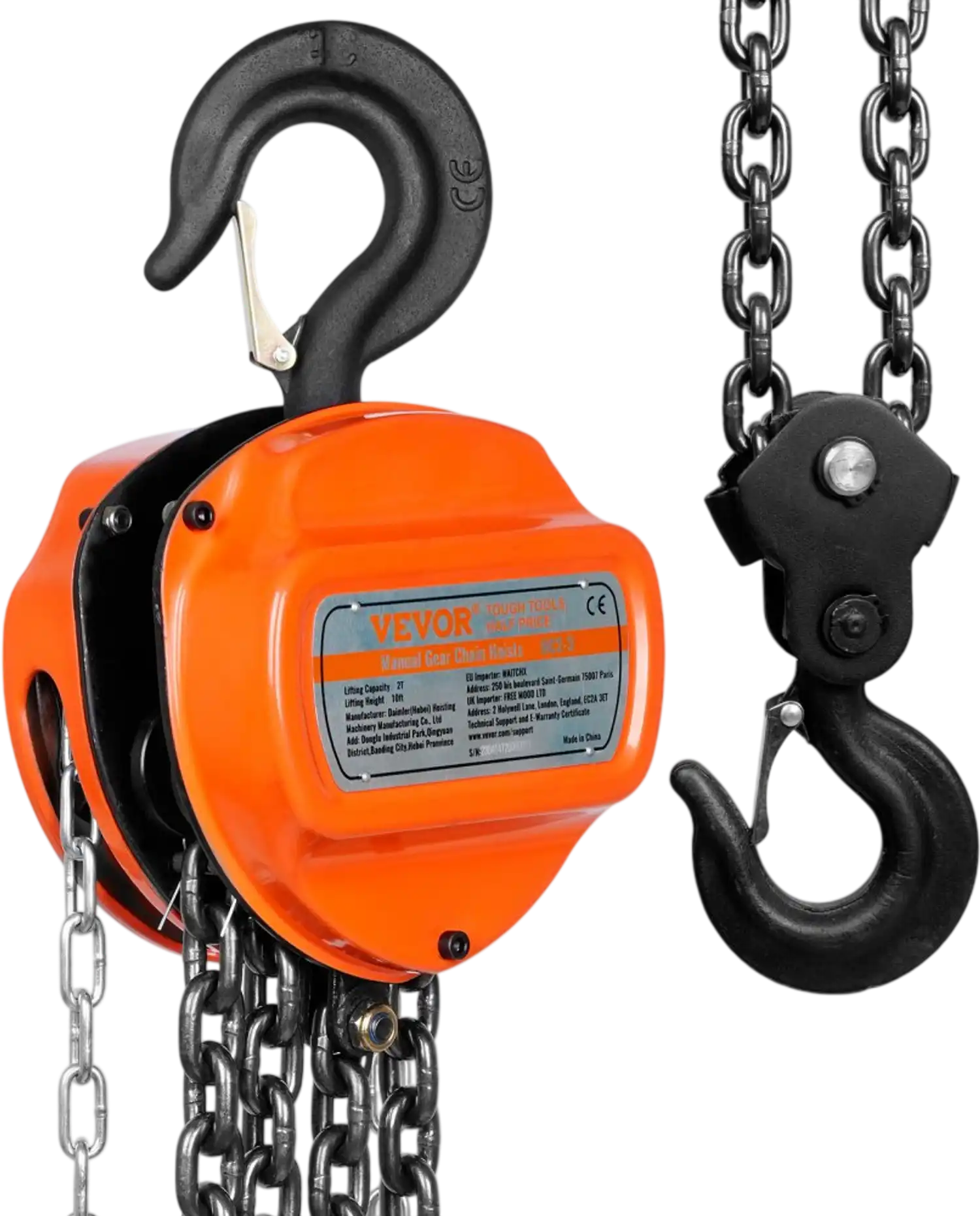 Vevor Manual Chain Hoist 2 Ton 10' 4400 lbs Capacity New