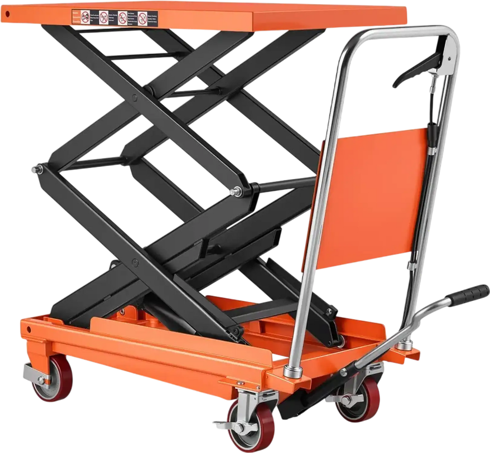 VEVOR Hydraulic Lift Table Cart, 770 lbs Capacity 50 in Lifting Height, for Material Handling, Moving, Transportation, Manual Double Scissor Lift Table, with 4 Wheels and Handle, Heavy-Duty Steel