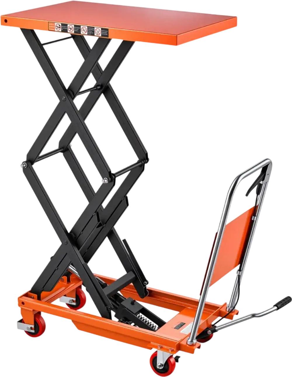 VEVOR Hydraulic Lift Table Cart, 500 lbs Capacity 50 in Lifting Height, for Material Handling, Moving, Transportation, Manual Double Scissor Lift Table, with 4 Wheels and Handle, Heavy-Duty Steel