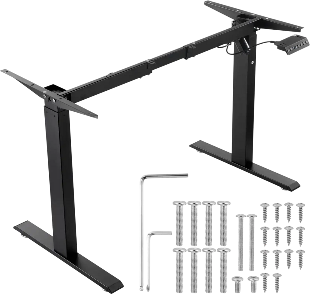 VEVOR Standing Desk Frame, Adjustable 27.6-46.1 inch Height & 35.4-53.2 inch Length Electric Stand Up Computer Desk Legs, Ergonomic DIY Workstation Base for Home and Office (Black Frame Only)