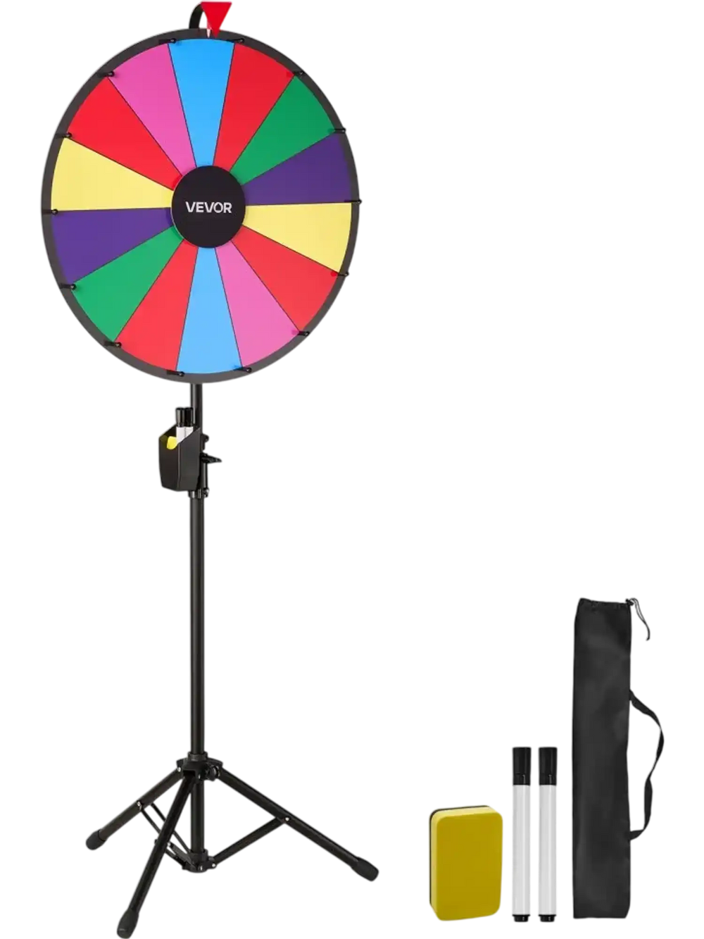VEVOR 24 in Spinning Prize Wheel, 14 Slots Spinning Wheel with Tripod, Adjustable Height Win Fortune Roulette with a Dry Erase and 2 Markers, 6 Colors, Easy Assembly, for Party Pub Trade Show Carnival